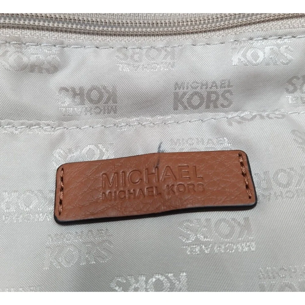 Michael Kors Fulton Brown Pebbled Leather Buckle Pocket Zipper Hobo Shoulder Bag